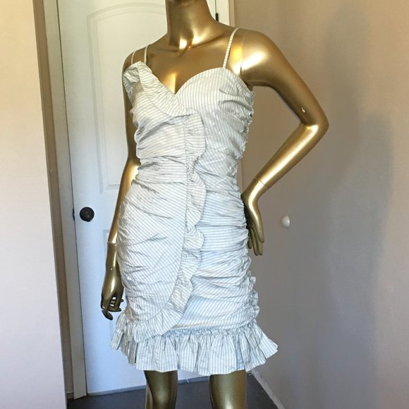 💋 𝐁𝐄𝐓𝐒𝐄𝐘 𝐉𝐎𝐇𝐍𝐒𝐎𝐍 💋 Gray/White Striped Ruffle Dress - Picture 3 of 12